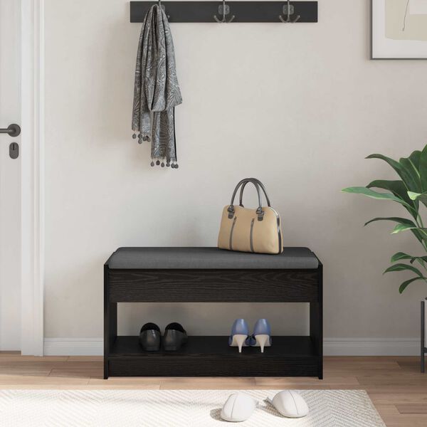 vidaXL Banco de entrada con coj&iacute;n Roble Negro 83 x 38 x 45 cm