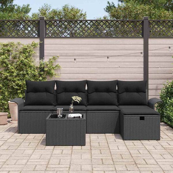 vidaXL Conjunto de sofá de jardín Manual 6 pcs Negro ratán sintético