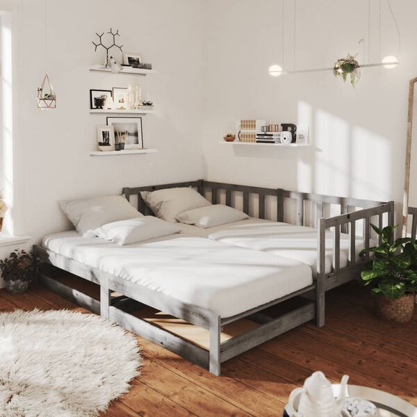 vidaXL Sof&aacute; cama extra&iacute;ble madera maciza de pino gris 2x(90x200) cm