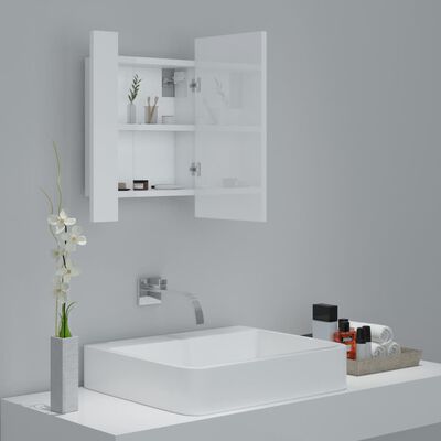 vidaXL Armario espejo de baño LED acrílico blanco brillo 40x12x45 cm
