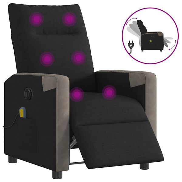 vidaXL Sill&oacute;n reclinable de masaje el&eacute;ctrico tela negro