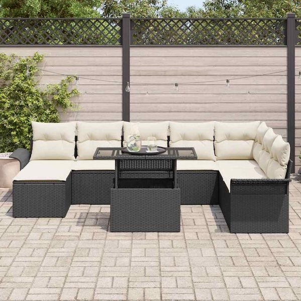 vidaXL Conjunto de sof&aacute; de jard&iacute;n con coj&iacute;n 9 pcs Negro Polirat&aacute;n