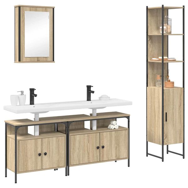 vidaXL Juego de muebles de ba&ntilde;o con estante 4 pcs Roble Sonoma
