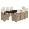 vidaXL Set comedor de jard&iacute;n 9 pzas con cojines rat&aacute;n sint&eacute;tico beige