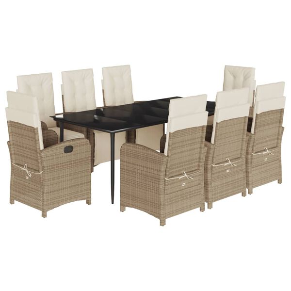 vidaXL Set comedor de jard&iacute;n 9 pzas con cojines rat&aacute;n sint&eacute;tico beige