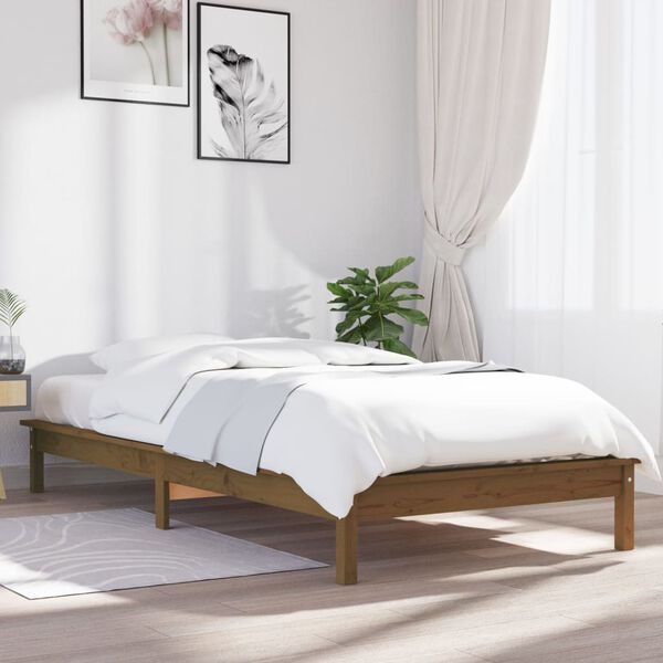 vidaXL Estructura de cama madera maciza pino marr&oacute;n miel 90x200 cm