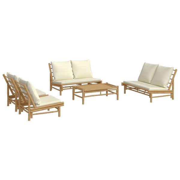 vidaXL Set de muebles de jard&iacute;n 5 piezas bamb&uacute; y cojines blanco crema