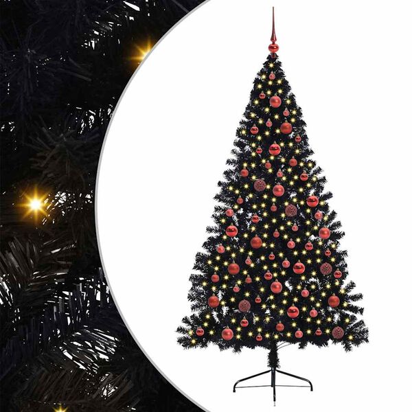vidaXL &Aacute;rbol de Navidad Artificial Preiluminado Negro 180 cm PVC