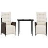 vidaXL Set comedor de jard&iacute;n 3 piezas y cojines rat&aacute;n sint&eacute;tico marr&oacute;n