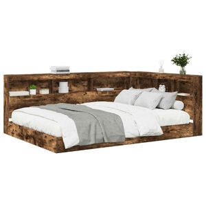 vidaXL Cama con Estanter&iacute;a con cabecera Roble ahumado 160 x 200 cm