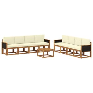 vidaXL Conjunto de sof&aacute;s de exterior con coj&iacute;n 7 pcs Natural y Crema