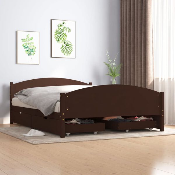 vidaXL Estructura cama 4 cajones madera pino marr&oacute;n oscuro 160x200 cm