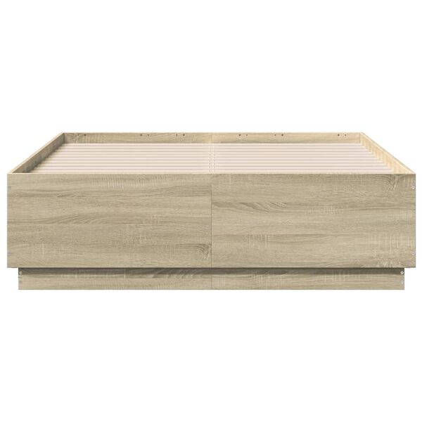vidaXL Estructura de cama madera de ingenier&iacute;a roble Sonoma 135x190 cm