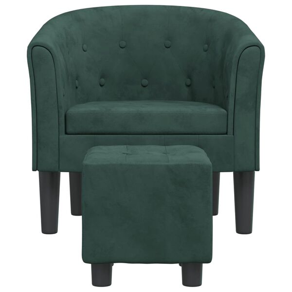 vidaXL Sill&oacute;n con taburete terciopelo verde oscuro
