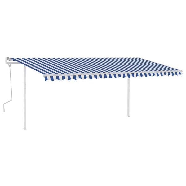 vidaXL Toldo manual retr&aacute;ctil con postes azul y blanco 5x3,5 m
