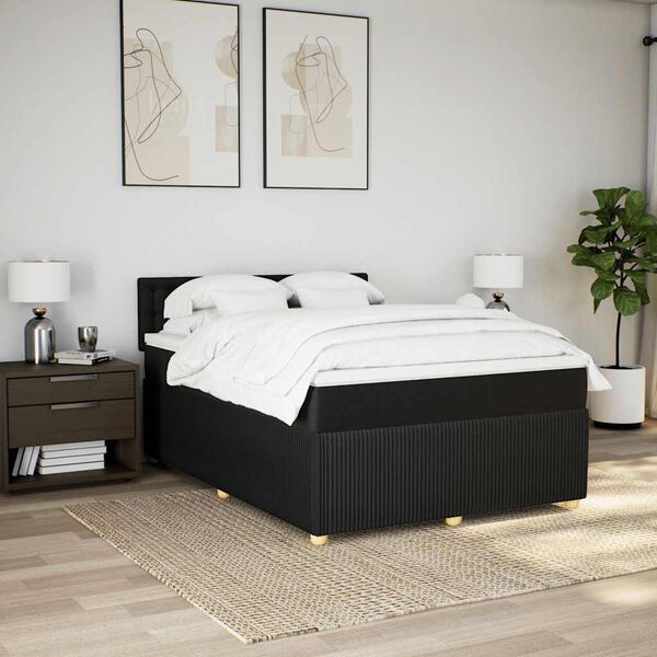 vidaXL Cama box spring con colch&oacute;n tela negro 140x190 cm