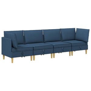 vidaXL Juego de sof&aacute; modular con almacenamiento 4 uds. Azul Tela