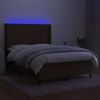 vidaXL Cama box spring colch&oacute;n luces LED tela marr&oacute;n oscuro 140x200cm