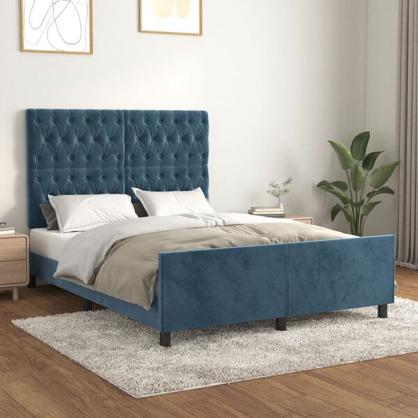 vidaXL Estructura de cama sin colch&oacute;n terciopelo azul oscuro 140x190cm