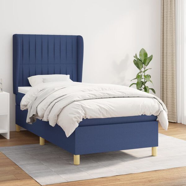 vidaXL Cama box spring con colch&oacute;n tela azul 90x190 cm