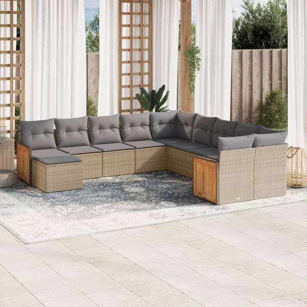 vidaXL Set de sof&aacute;s de jard&iacute;n 11pzas con cojines rat&aacute;n sint&eacute;tico beige