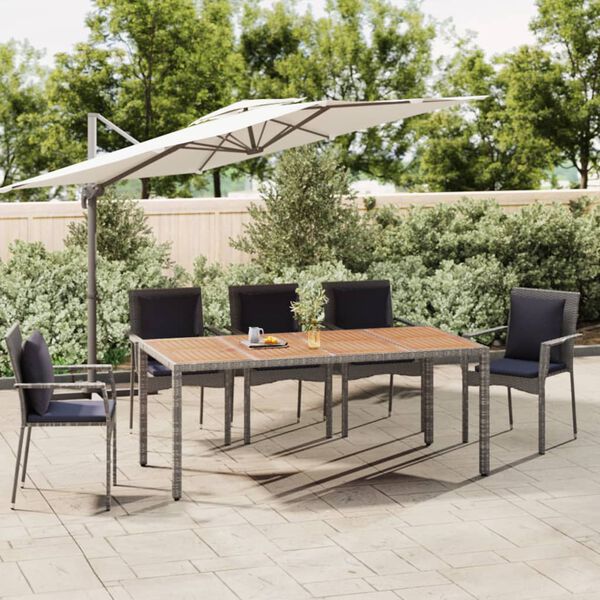 vidaXL Mesa de jard&iacute;n rat&aacute;n PE gris y superficie madera maciza acacia