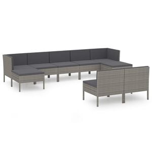 vidaXL Set de muebles de jard&iacute;n 9 pzas y cojines rat&aacute;n sint&eacute;tico gris