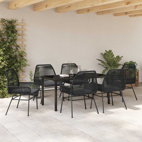 vidaXL Conjunto de Comedor de Jard&iacute;n 7 pcs Negro rat&aacute;n sint&eacute;tico