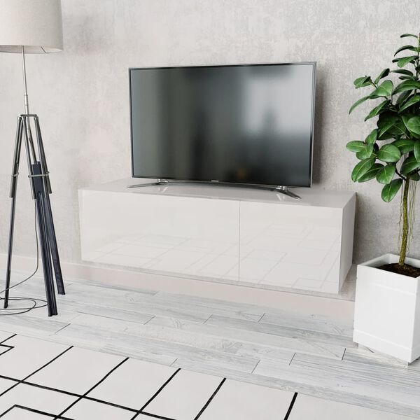vidaXL Mueble para TV madera contrachapada blanco brillo 120x40x34 cm