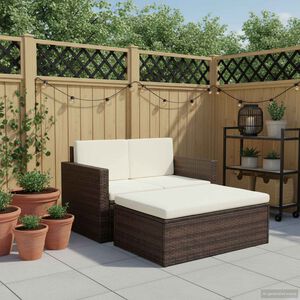 vidaXL Set muebles de jard&iacute;n 2 piezas y cojines rat&aacute;n sint&eacute;tico marr&oacute;n