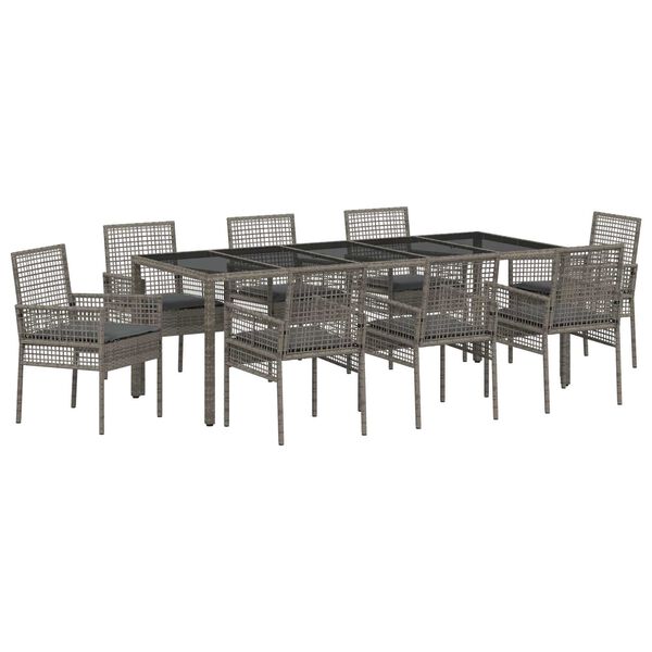 vidaXL Conjunto de Comedor de Jard&iacute;n 9 pcs Gris rat&aacute;n sint&eacute;tico
