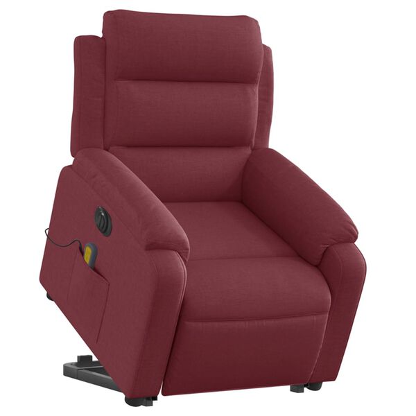 vidaXL Sillón de masaje eléctrico reclinable elevable tela rojo tinto