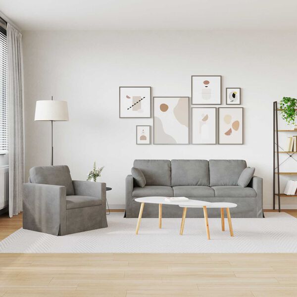 vidaXL Sof&aacute; 2 pcs Gris Claro 198 x 78 x 80 cm Terciopelo