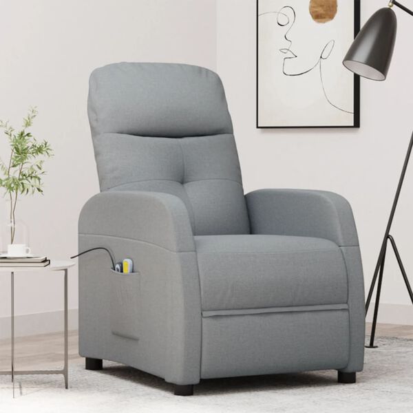 vidaXL Sillón de masaje elevable tela gris claro