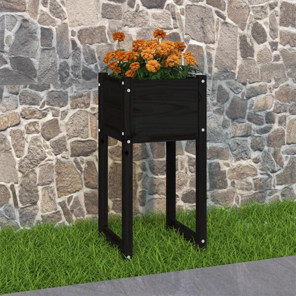 vidaXL Jardinera madera maciza de pino negro 40x40x81 cm