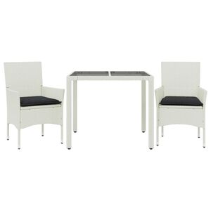 vidaXL Set comedor jard&iacute;n 3 pzas cojines rat&aacute;n sint&eacute;tico vidrio blanco
