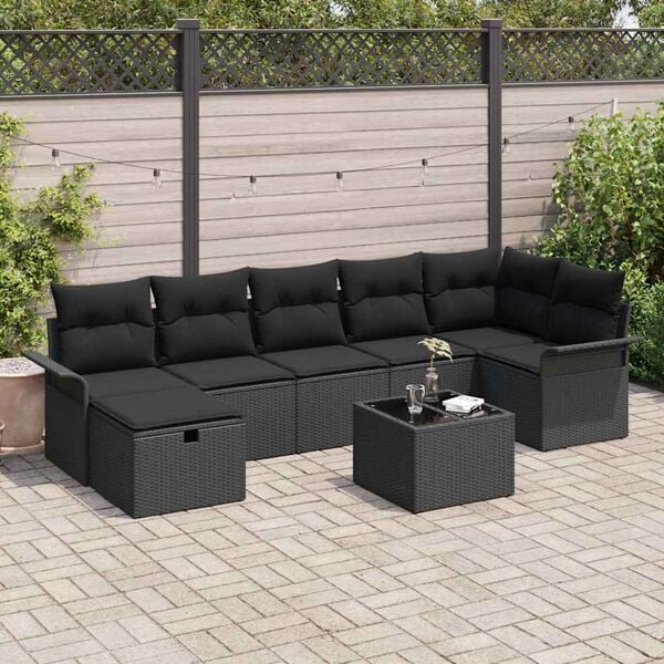 vidaXL Conjunto de sof&aacute; de jard&iacute;n Manual 8 pcs Negro rat&aacute;n sint&eacute;tico