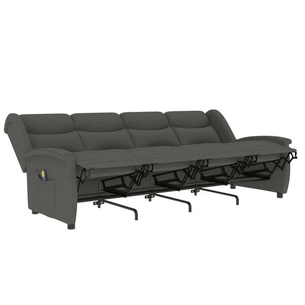 vidaXL Sill&oacute;n de masaje reclinable 4 plazas tela gris claro