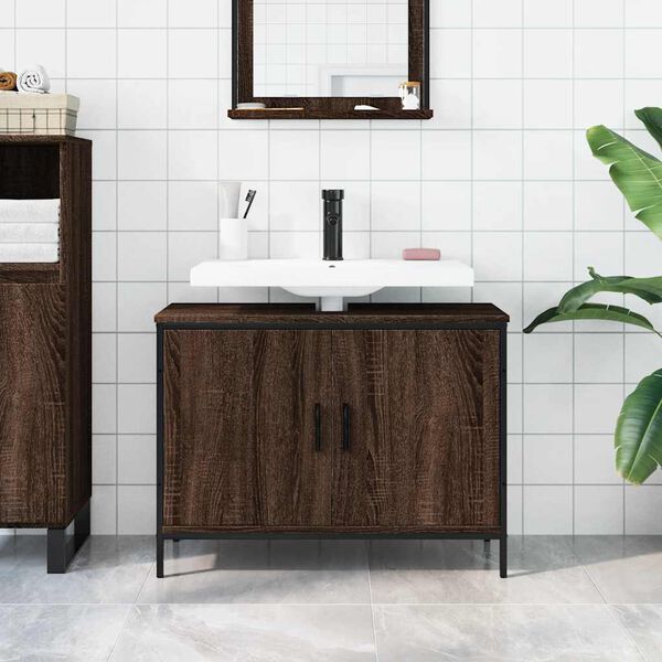 vidaXL Armario lavabo ba&ntilde;o madera ingenier&iacute;a roble marr&oacute;n 80x30x60 cm