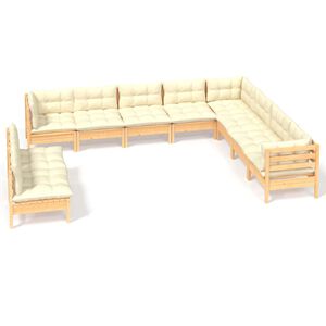 vidaXL Muebles de jard&iacute;n 10 pzas y cojines madera maciza de pino crema