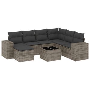 vidaXL Set de sof&aacute;s de jard&iacute;n 8 pzas y cojines rat&aacute;n sint&eacute;tico gris