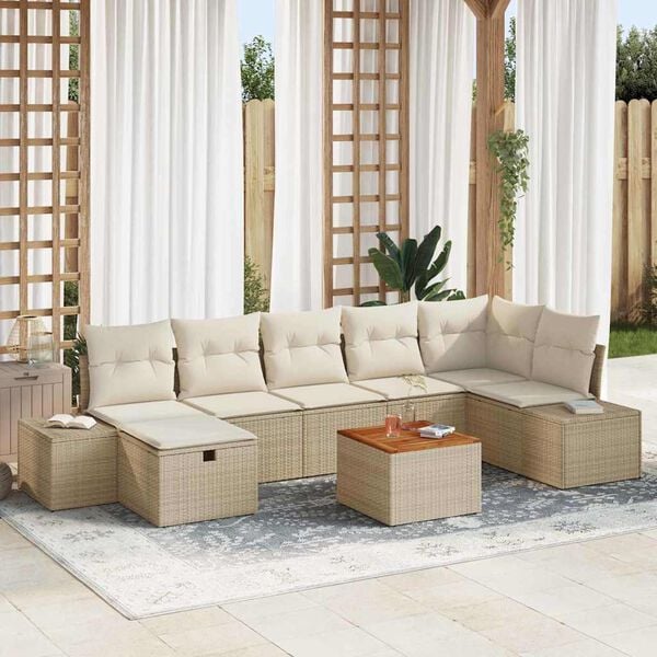 vidaXL Conjunto de sof&aacute;s de jard&iacute;n con coj&iacute;n 8 pcs Beige Polirat&aacute;n