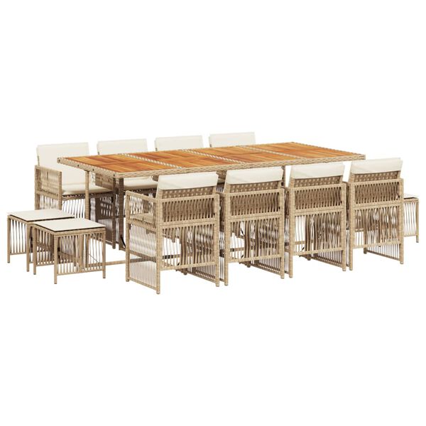vidaXL Set comedor de jard&iacute;n con cojines 13 pzas rat&aacute;n sint&eacute;tico beige