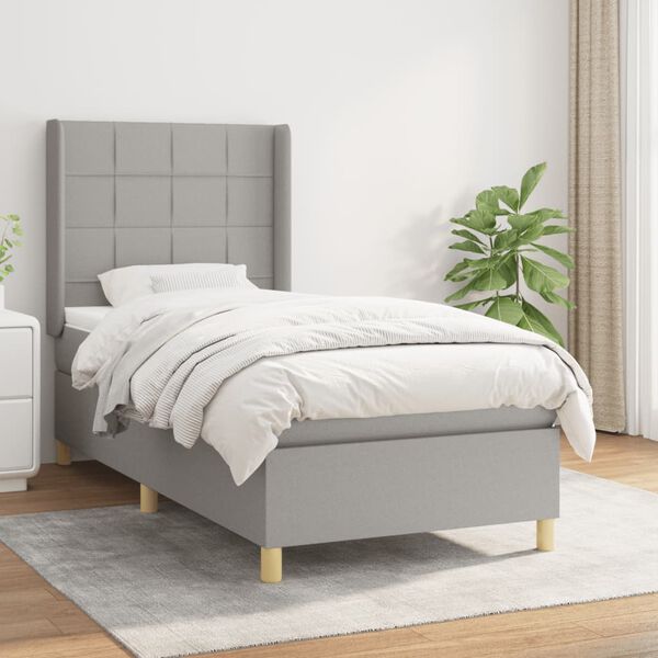 vidaXL Cama box spring con colch&oacute;n tela gris claro 90x190 cm
