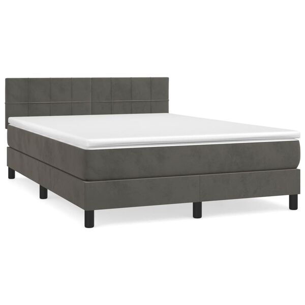 vidaXL Cama box spring con colch&oacute;n terciopelo gris oscuro 140x190 cm