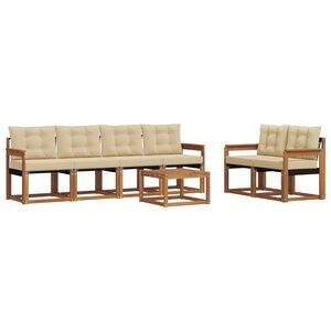 vidaXL Conjunto de sof&aacute;s de exterior con coj&iacute;n 7 pcs Natural y Beige