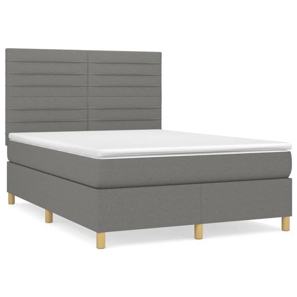 vidaXL Cama box spring con colch&oacute;n tela gris oscuro 140x200 cm