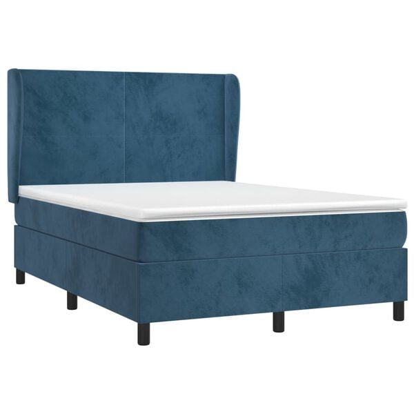 vidaXL Cama box spring con colch&oacute;n terciopelo azul oscuro 140x190 cm