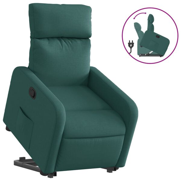vidaXL Sill&oacute;n reclinable elevable tela verde oscuro