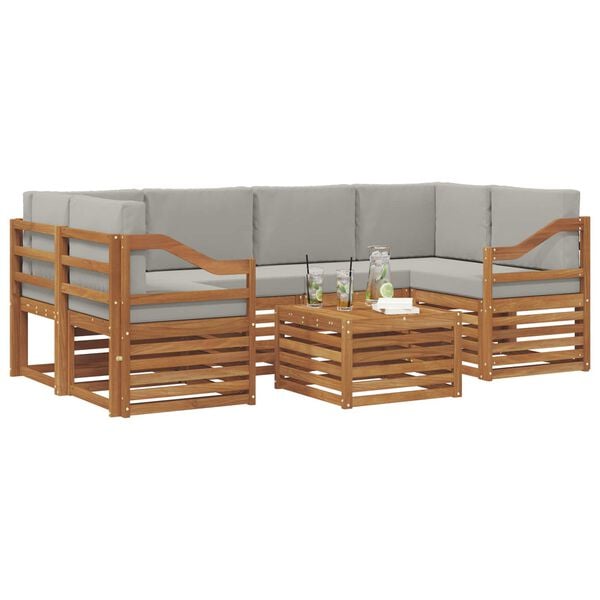 vidaXL Juegos de sof&aacute;s con coj&iacute;n 7 pcs Gris Natural y Claro